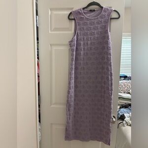 Nasty Gal Floral Embossed Towelling Crew Neck Midi Dress